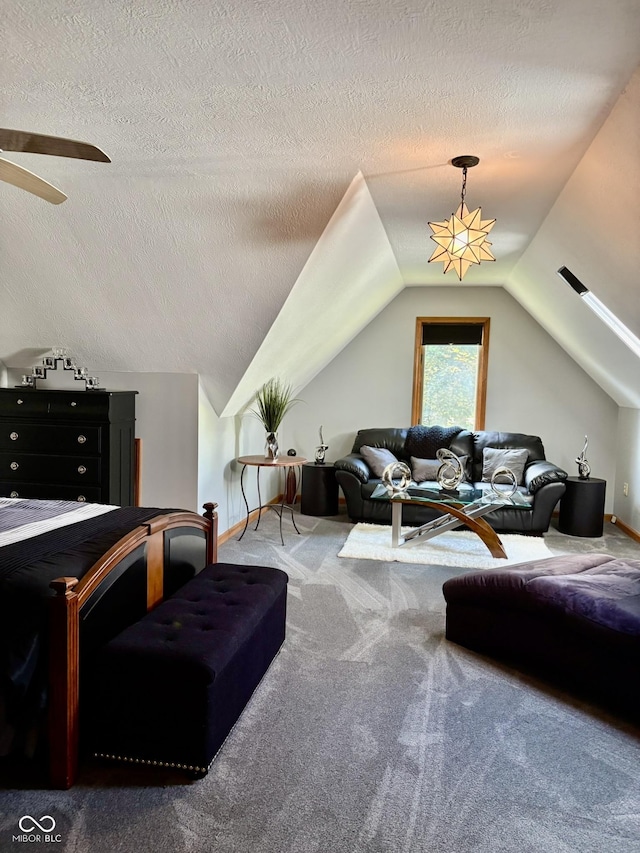 5586 S 200 E, Franklin, IN 46131 - carpeted living area featuring ceiling fan, lofted ceiling, and a textured ceiling