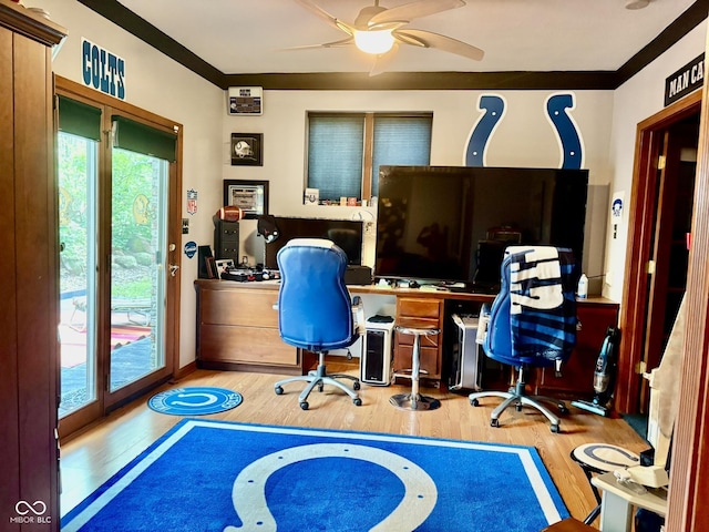 5586 S 200 E, Franklin, IN 46131 - office space featuring wood finished floors, a ceiling fan, and built in desk