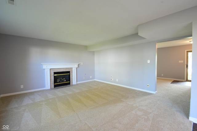 5262 Bogey Dr, Indianapolis, IN 46235 - unfurnished living room with light carpet and a fireplace