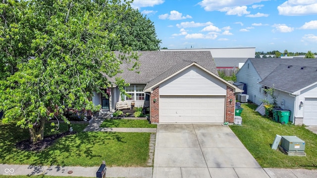 17401 Austrian Pine Way, Westfield, IN 46074 - view of front of house featuring an attached garage, concrete driveway, brick siding, a front yard, and roof with shingles