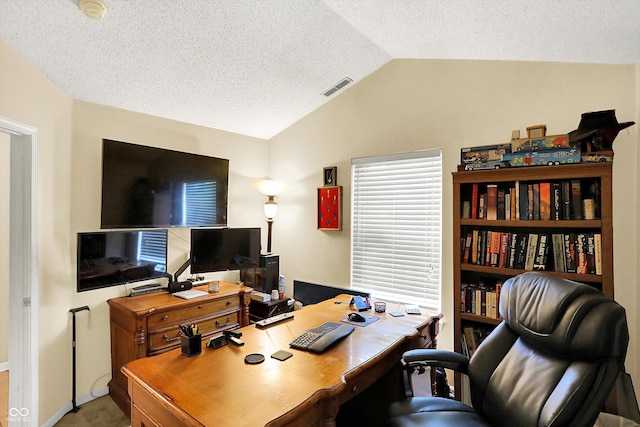 17401 Austrian Pine Way, Westfield, IN 46074 - home office featuring vaulted ceiling and a textured ceiling