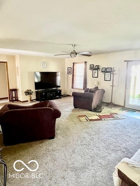 409 N Kyle St, Edinburgh, IN 46124 - living room featuring ceiling fan and carpet
