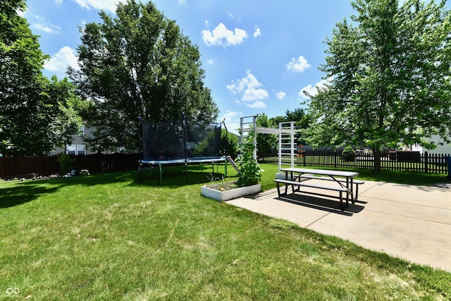 10539 Ross Xing, Fishers, IN 46038 - view of home's community featuring a trampoline, a fenced backyard, and a patio area