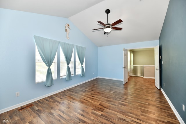 10539 Ross Xing, Fishers, IN 46038 - unfurnished room with lofted ceiling, ceiling fan, and dark wood-type flooring