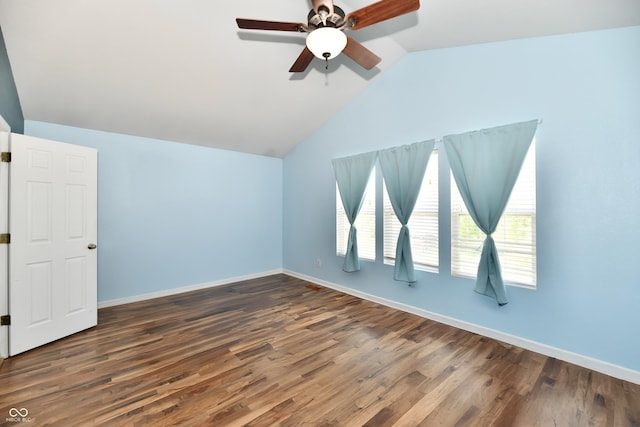 10539 Ross Xing, Fishers, IN 46038 - unfurnished room featuring vaulted ceiling, a ceiling fan, and wood finished floors