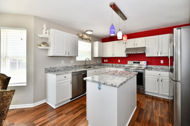 10539 Ross Xing, Fishers, IN 46038 - kitchen with stainless steel appliances, under cabinet range hood, and white cabinets
