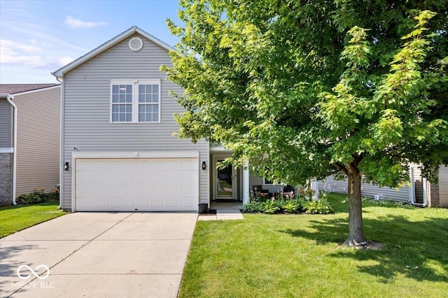 9497 W Stargazer Dr, Pendleton, IN 46064 - view of front of house with concrete driveway, a garage, and a front lawn