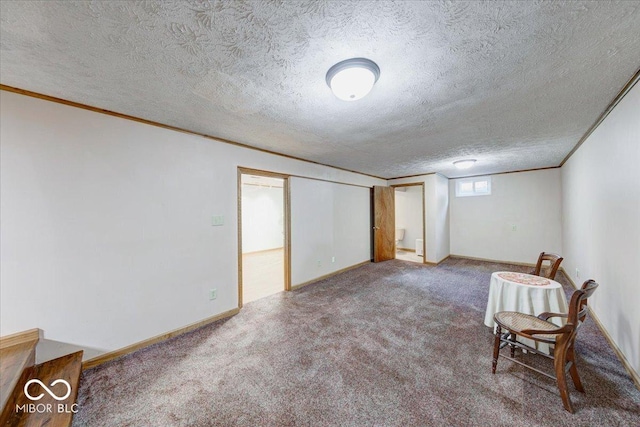 11 N Restin Rd, Greenwood, IN 46142 - below grade area with carpet, a textured ceiling, and ornamental molding