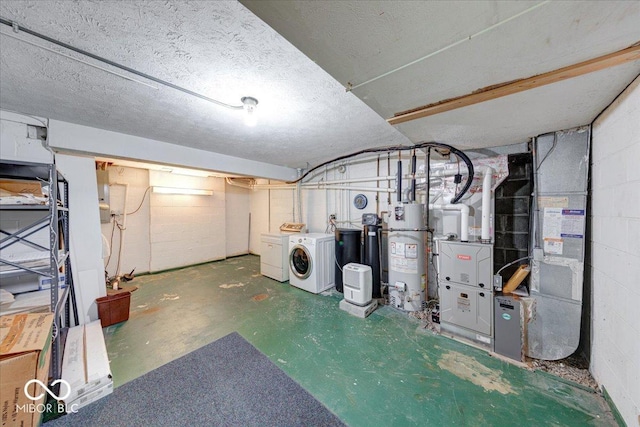 11 N Restin Rd, Greenwood, IN 46142 - unfinished below grade area featuring washing machine and dryer, water heater, a water softener system, and heating unit