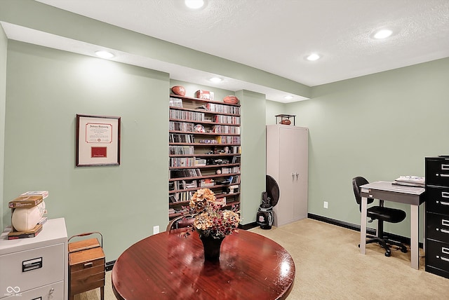 4704 Pearcrest Way, Greenwood, IN 46143 - home office featuring light carpet, recessed lighting, and a textured ceiling