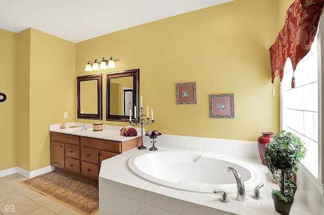 4704 Pearcrest Way, Greenwood, IN 46143 - bathroom featuring double vanity, a bath, and tile patterned flooring