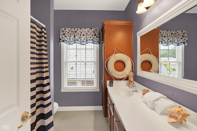 4704 Pearcrest Way, Greenwood, IN 46143 - full bathroom featuring vanity, tile patterned flooring, and a shower with curtain