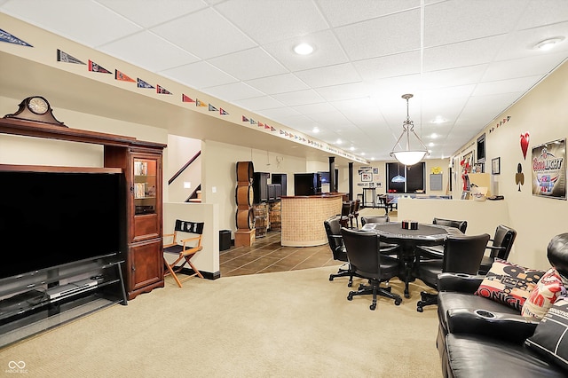 4704 Pearcrest Way, Greenwood, IN 46143 - home office with carpet flooring, tile patterned floors, recessed lighting, and a paneled ceiling
