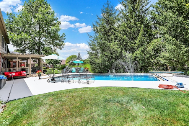 4704 Pearcrest Way, Greenwood, IN 46143 - view of swimming pool featuring a patio, a yard, an outdoor hangout area, and a covered pool