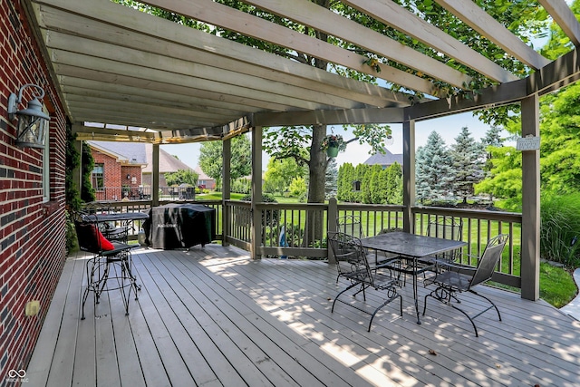 4704 Pearcrest Way, Greenwood, IN 46143 - wooden terrace featuring outdoor dining space and a pergola