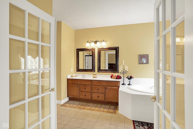 4704 Pearcrest Way, Greenwood, IN 46143 - full bathroom featuring tile patterned floors, french doors, and double vanity