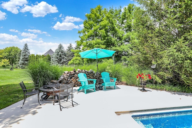 4704 Pearcrest Way, Greenwood, IN 46143 - view of patio featuring an outdoor fire pit and an outdoor pool