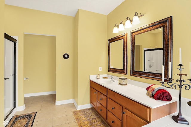 4704 Pearcrest Way, Greenwood, IN 46143 - bathroom featuring vanity, tile patterned flooring, and a stall shower