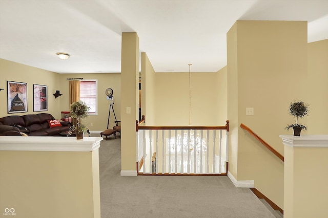 4704 Pearcrest Way, Greenwood, IN 46143 - hall with carpet flooring and an upstairs landing