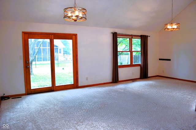 3363 Paddington Dr, Columbus, IN 47203 - unfurnished room with a chandelier, carpet, and vaulted ceiling