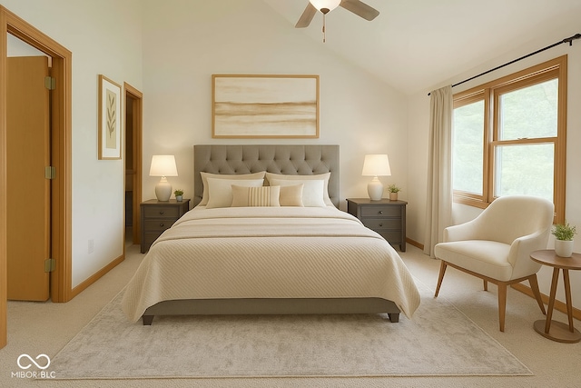3363 Paddington Dr, Columbus, IN 47203 - bedroom with lofted ceiling, light carpet, and ceiling fan