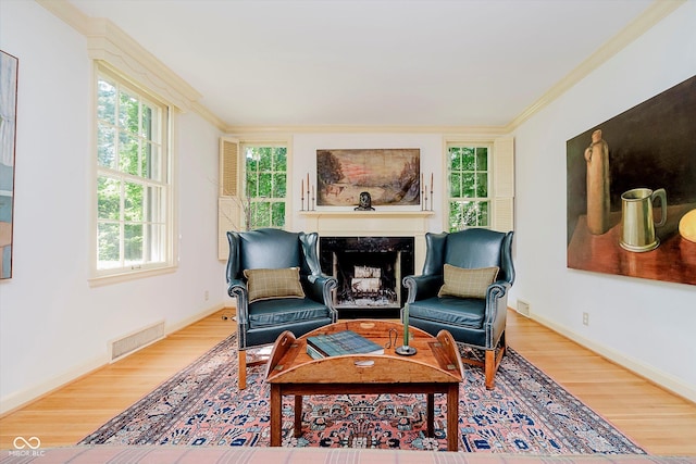 6280 N Chester Ave, Indianapolis, IN 46220 - sitting room with wood finished floors, ornamental molding, and a high end fireplace