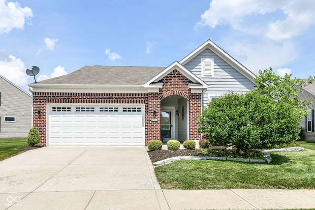 13427 Merryvale St, Fishers, IN 46037 - traditional home with brick siding, an attached garage, driveway, a front yard, and a shingled roof
