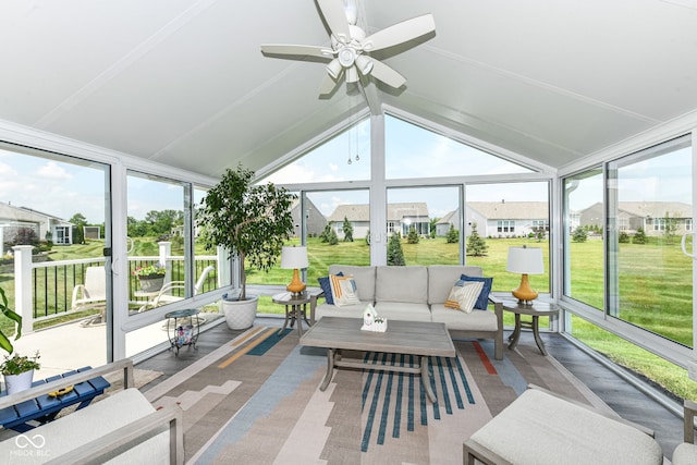 13427 Merryvale St, Fishers, IN 46037 - sunroom / solarium featuring healthy amount of natural light, outdoor lounge area, ceiling fan, and lofted ceiling