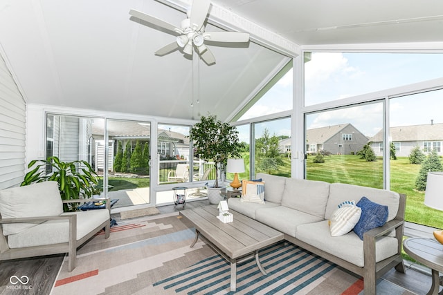 13427 Merryvale St, Fishers, IN 46037 - sunroom featuring an outdoor living space, lofted ceiling, and ceiling fan