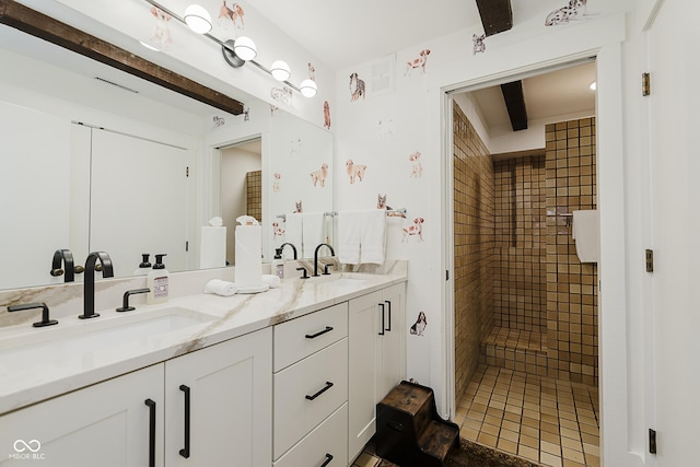 1616 W 116th St, Carmel, IN 46032 - bathroom featuring double vanity and tiled shower