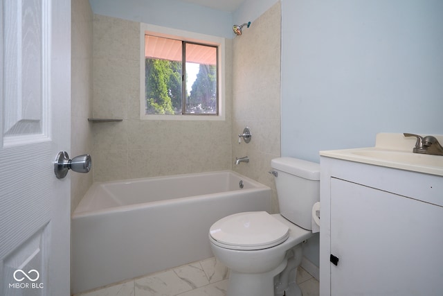 2606 Shakespeare Dr, Southport, IN 46227 - full bath featuring vanity, shower / bathtub combination, and marble look tiles