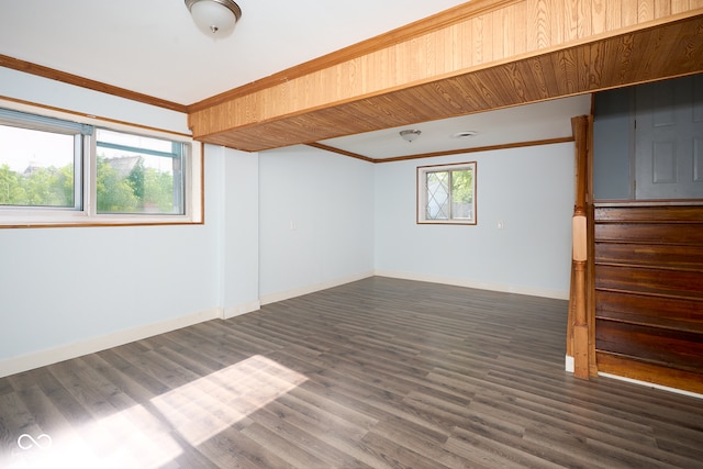 2606 Shakespeare Dr, Southport, IN 46227 - basement with crown molding and dark wood finished floors