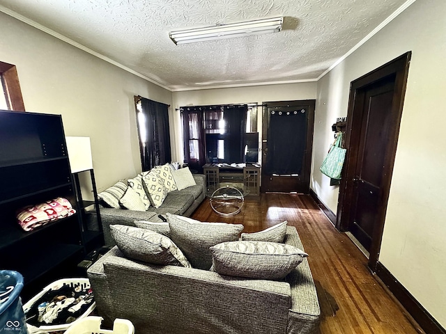 205 N Jackson St, Greencastle, IN 46135 - living room featuring hardwood / wood-style floors, a textured ceiling, and crown molding