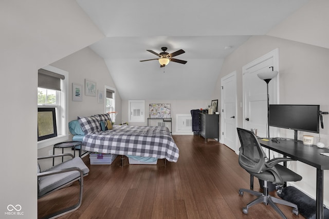 3101 N Washington Blvd, Indianapolis, IN 46205 - bedroom featuring lofted ceiling, wood finished floors, an office area, and a ceiling fan