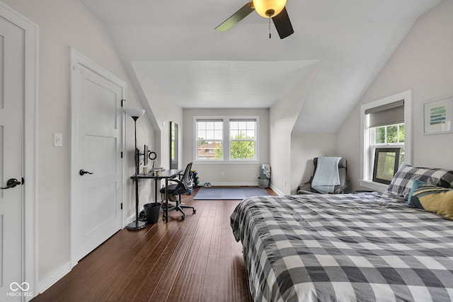 3101 N Washington Blvd, Indianapolis, IN 46205 - bedroom featuring lofted ceiling, dark wood-style flooring, and ceiling fan