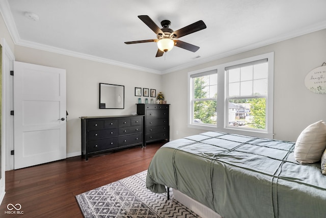 3101 N Washington Blvd, Indianapolis, IN 46205 - bedroom featuring dark wood-style floors, ornamental molding, and ceiling fan
