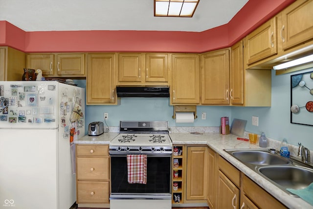 2777 S 600 E, Franklin, IN 46131 - kitchen featuring white appliances, extractor fan, and light countertops