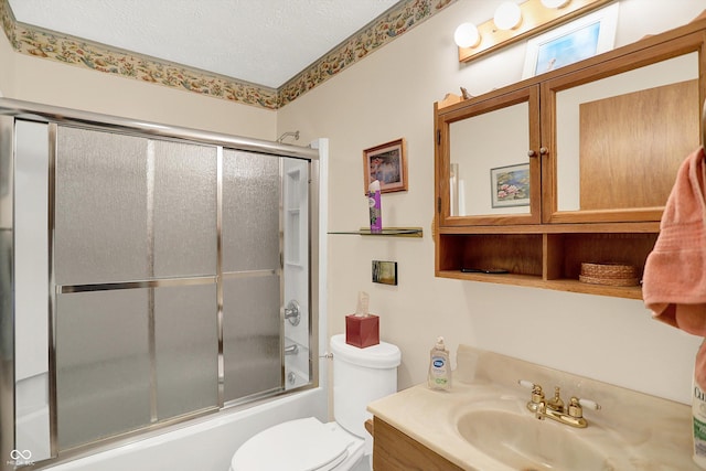 2777 S 600 E, Franklin, IN 46131 - bathroom featuring vanity, shower / bath combination with glass door, and a textured ceiling