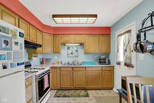 2777 S 600 E, Franklin, IN 46131 - kitchen with white appliances, under cabinet range hood, and light countertops