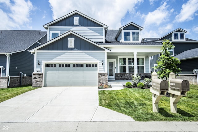 14404 Stairbridge Pl, Carmel, IN 46074 - craftsman house featuring concrete driveway, a garage, board and batten siding, a porch, and roof with shingles