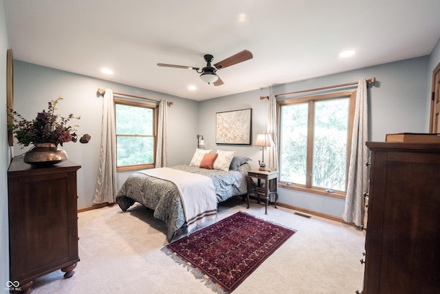 3711 Tara Ct, Carmel, IN 46074 - bedroom featuring light colored carpet, recessed lighting, and a ceiling fan