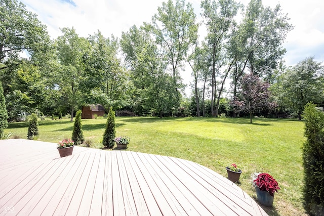 3711 Tara Ct, Carmel, IN 46074 - wooden deck with view of wooded area and a yard