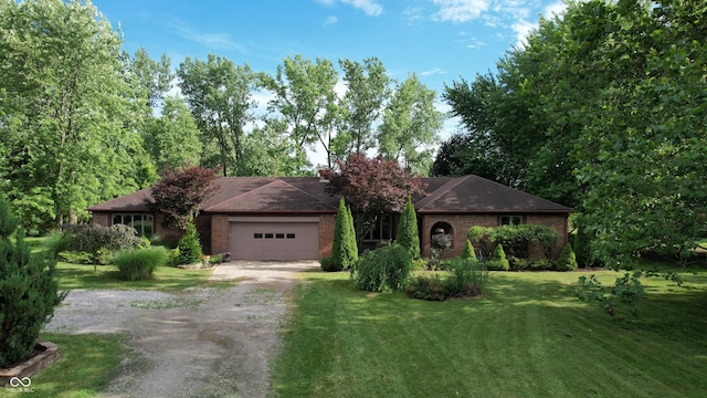 3711 Tara Ct, Carmel, IN 46074 - single story home featuring dirt driveway, brick siding, a front lawn, and a garage