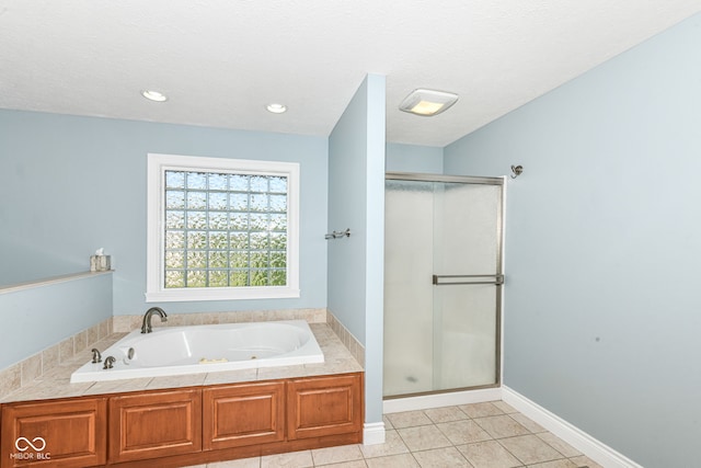 3050 Montgomery Blvd, Lapel, IN 46051 - bathroom with a stall shower, a tub with jets, tile patterned floors, and recessed lighting