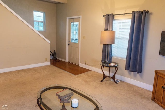 2650 S Meridian St, Indianapolis, IN 46225 - carpeted entryway with baseboards and stairs