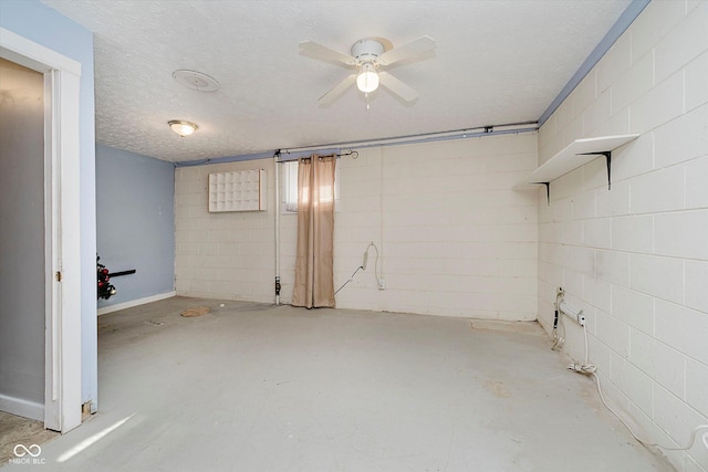 4020 Eisenhower Dr, Indianapolis, IN 46254 - basement with concrete block wall and a ceiling fan