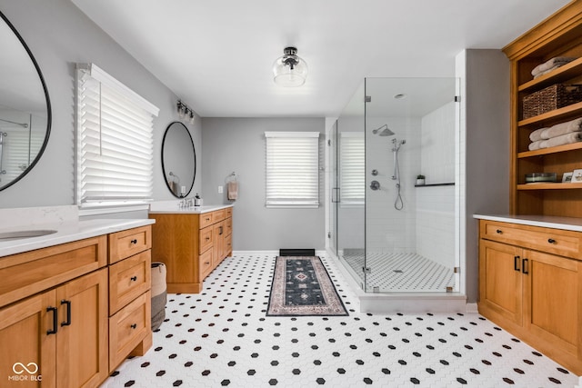 10198 N State Road 75, North Salem, IN 46165 - bathroom with a shower stall and two vanities