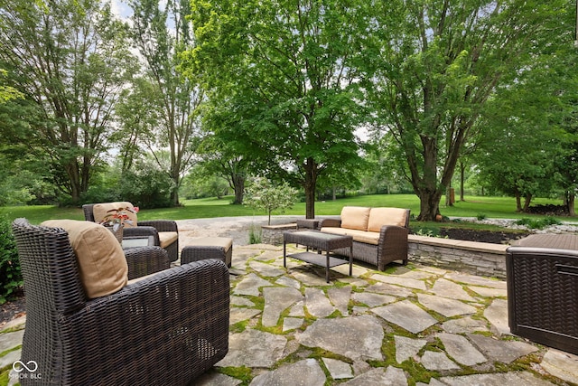 10198 N State Road 75, North Salem, IN 46165 - view of patio / terrace with an outdoor living space and view of wooded area
