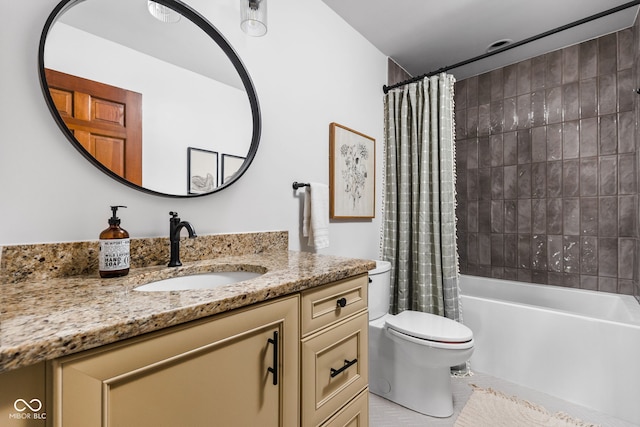 10198 N State Road 75, North Salem, IN 46165 - full bathroom featuring vanity, shower / bath combination with curtain, and tile patterned flooring
