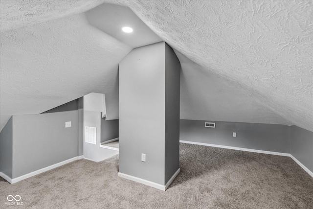 1141 W 35th St, Indianapolis, IN 46208 - additional living space featuring a textured ceiling, lofted ceiling, and carpet flooring
